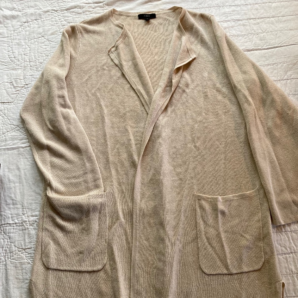 Cream Long Cardigan with Long Sleeves